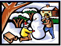 [Image: Kids making snowman]